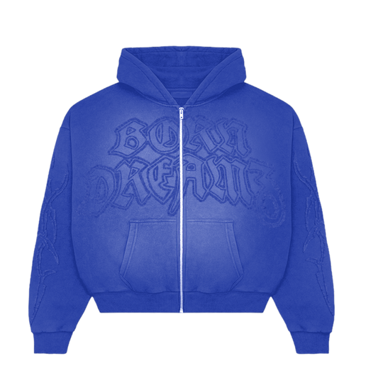 Blue Embroidered Zip-Up